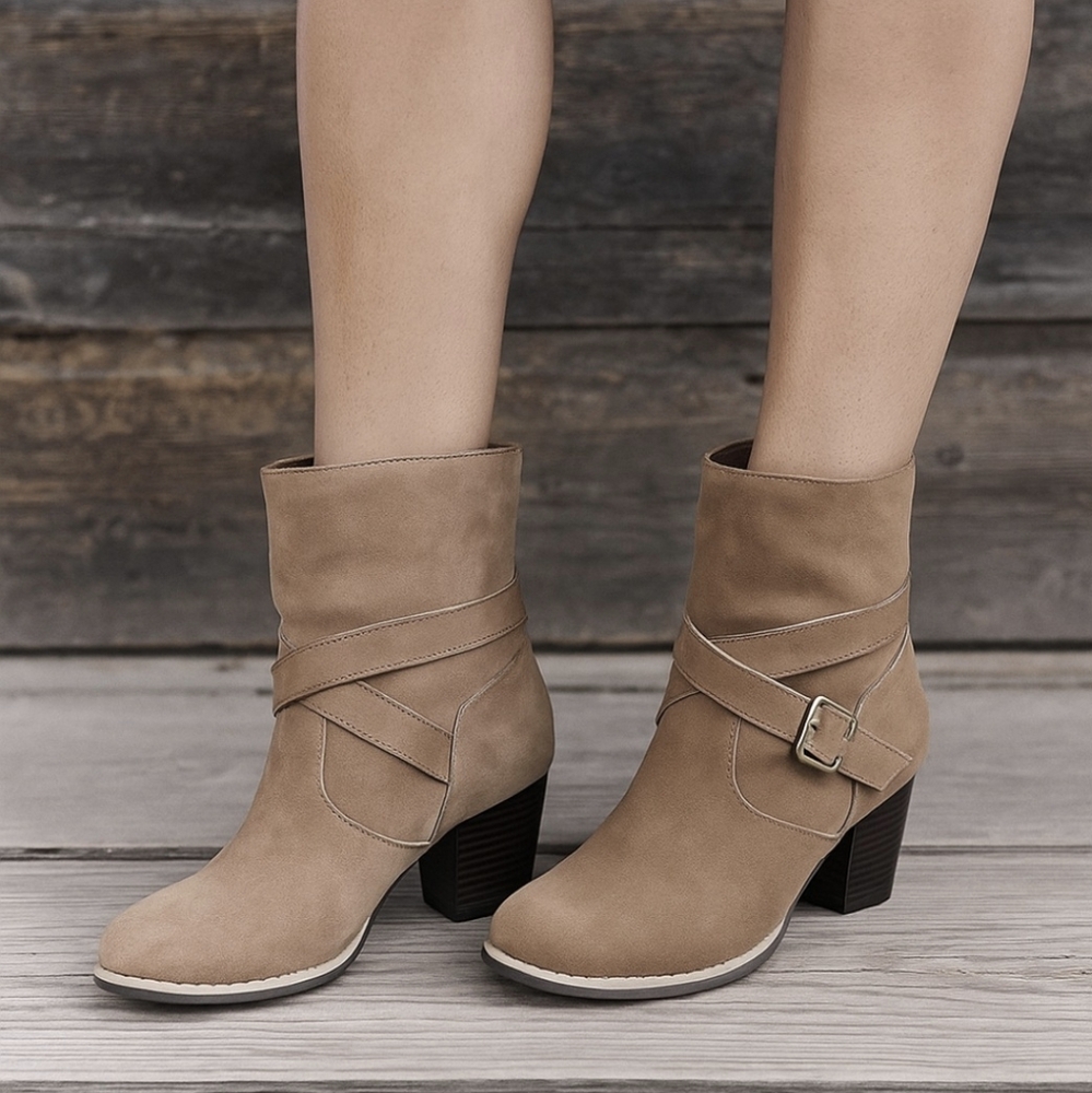 Muk Luks NEW!! Western Boho, Vegan Suede, Block Heel, Comfort Bootie 8M